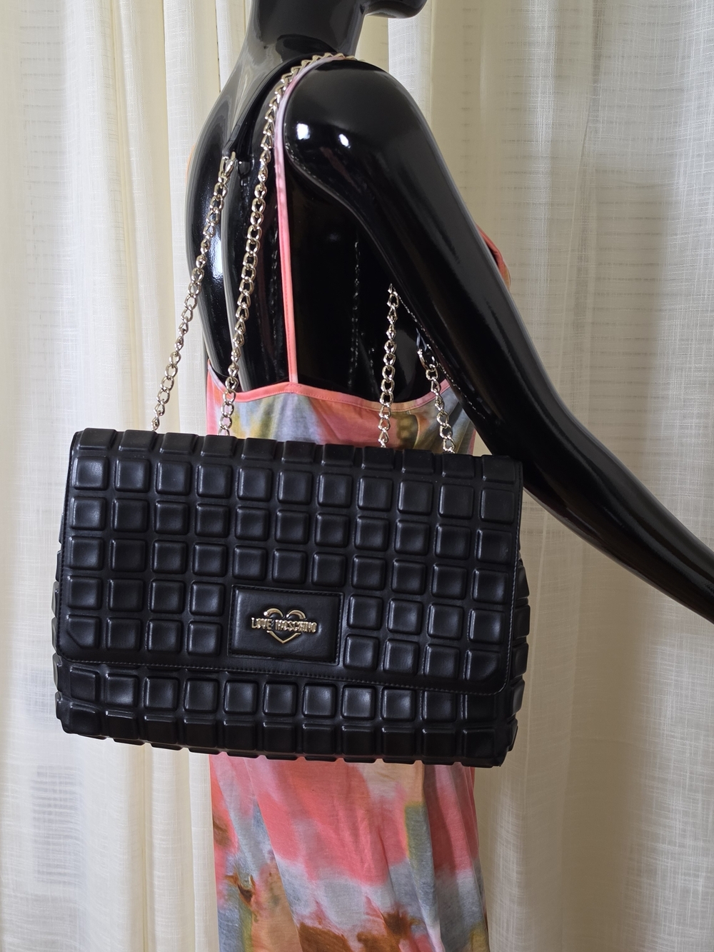Love Moschino Black Quilted Shoulder Bag with Chain Strap